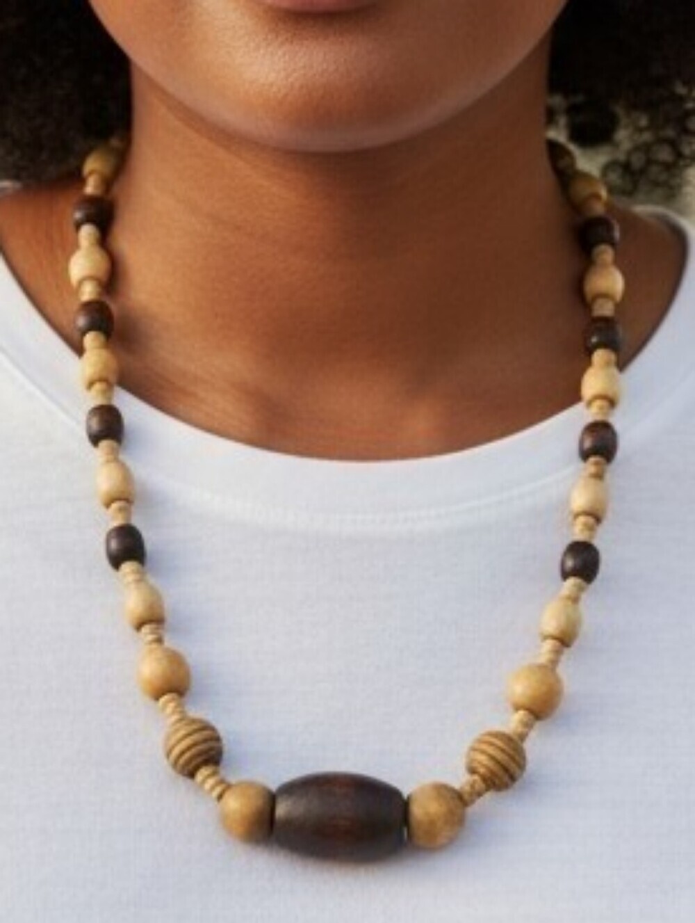 Brown Tan Wooden Bead Necklace
